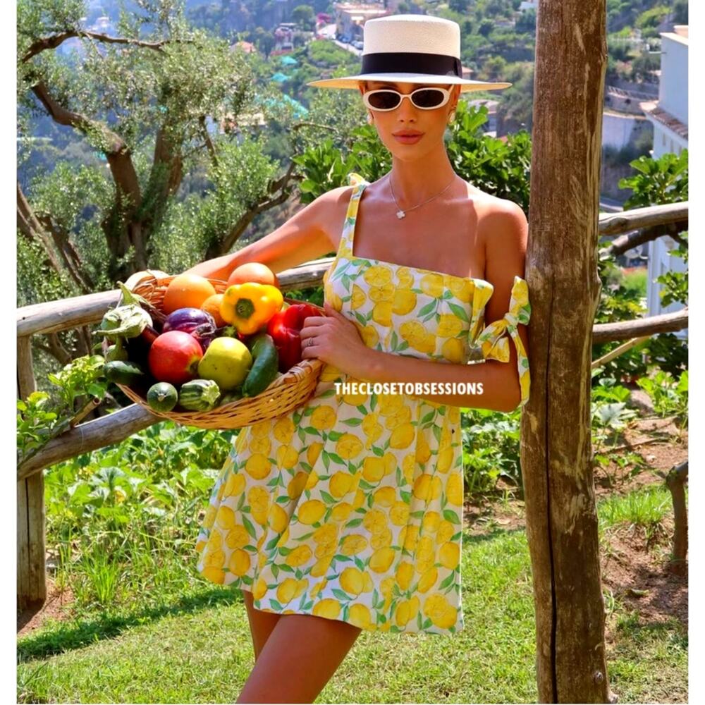 ZARA Lemon Print Linen Blend Mini Dress NWT Amalfi Coast Vacation Dress M - Picture 13 of 16